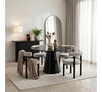 Furniturebox Uk Palma Round Black Semi Gloss Dining Table 4 Grey Isola Chairs