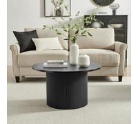 Furniturebox Penrose Coffee Table - Round Black Wood Pedestal - Round Coffee Table - Black Coffee Table - Wooden Coffee Table