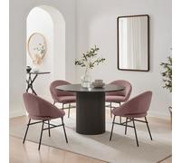Furniturebox Penrose Round Black Wood Slatted 4-6 Seater Dining Table And Chairs, Round Dining Table And Chairs, Dining Set