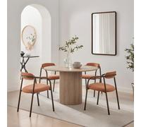 Furniturebox Penrose Round Oak Effect Wood Slatted 4-6 Seater Dining Table And Chairs, Round Dining Table And Chairs, Dining Set