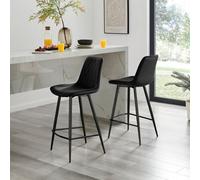 Furniturebox Pesaro 2X Black Velvet Bar Stools - Breakfast Bar Stools - Kitchen Bar Stools - Bar Chairs - Kitchen Stools