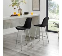 Furniturebox Pesaro 2X Black Velvet Silver Legs Bar Stools - Breakfast Bar Stools - Kitchen Bar Stools - Bar Chairs