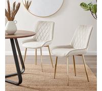 Furniturebox Pesaro 2X Cream Velvet Gold Legs Dining Chairs - Dining Chairs Set Of 2 - Velvet Dining Chairs - Kitchen Chairs