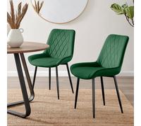 Furniturebox Pesaro 2X Green Velvet Black Legs Dining Chairs - Dining Chairs Set Of 2 - Velvet Dining Chairs - Kitchen Chairs