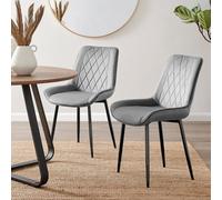 Furniturebox Pesaro 2X Grey Velvet Black Legs Dining Chairs - Dining Chairs Set Of 2 - Velvet Dining Chairs - Kitchen Chairs