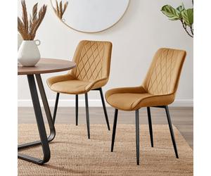 Furniturebox Pesaro 2X Mustard Velvet Black Legs Dining Chairs - Dining Chairs Set Of 2 - Velvet Dining Chairs - Kitchen Chairs
