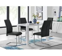 Furniturebox Pivero White High Gloss Dining Table And 4 Black Lorenzo Chairs Set