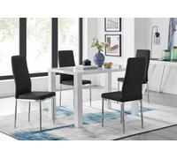 Furniturebox Pivero White High Gloss Dining Table And 4 Black Milan Chairs Set