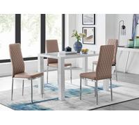Furniturebox Pivero White High Gloss Dining Table And 4 Cappuccino Beige Milan Chairs Set