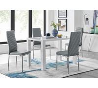 Furniturebox Pivero White High Gloss Dining Table And 4 Elephant Grey Milan Chairs Set