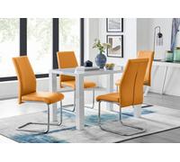 Furniturebox Pivero White High Gloss Dining Table And 4 Mustard Lorenzo Chairs Set