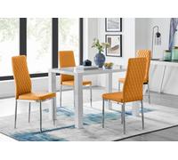 Furniturebox Pivero White High Gloss Dining Table And 4 Mustard Milan Chairs Set