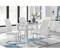 Furniturebox Pivero White High Gloss Dining Table And 4 White Lorenzo Chairs Set