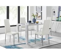 Furniturebox Pivero White High Gloss Dining Table And 4 White Milan Chairs Set