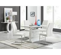 Furniturebox Renato 120Cm High Gloss Extending Dining Table And 4 White Lorenzo Chairs