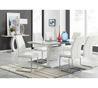 Furniturebox Renato 120Cm High Gloss Extending Dining Table And 6 White Lorenzo Chairs