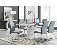 Furniturebox Renato Rectangular Grey And White High Gloss Extending 4-6 Seater Dining Table And Chairs, Dining Table And 6 Chairs