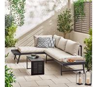 Furniturebox Riviera Grey Garden Corner Sofa Set, Outdoor Aluminium Garden Sofa Sun Lounger Day Bed, 4 Seat Patio Coffee Table Set