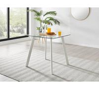 FurnitureboxUK Seattle 80cm 4-Seater Square Space Saving Glass Dining Table With Metal Legs in White FurnitureboxUK White