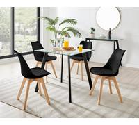 Furniturebox Seattle Scandi Inspired Glass And Black Leg Square Dining Table & 4 Black Cushioned Stockholm Beech Wood Leg Chairs