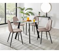 Furniturebox Seattle Scandi Inspired Glass And Black Metal Leg Square Dining Table & 4 Beige Corona Faux Leather Black Leg Chairs