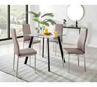 Furniturebox Seattle Scandi Inspired Glass And Black Metal Leg Square Dining Table & 4 Beige Milan Faux Leather Silver Leg Chairs