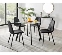 Furniturebox Seattle Scandi Inspired Glass And Black Metal Leg Square Dining Table & 4 Black Corona Faux Leather Black Leg Chairs
