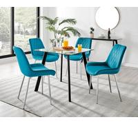 Furniturebox Seattle Scandi Inspired Glass And Black Metal Leg Square Dining Table & 4 Blue Pesaro Velvet Silver Leg Chairs