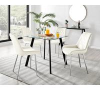 Furniturebox Seattle Scandi Inspired Glass And Black Metal Leg Square Dining Table & 4 Cream Pesaro Velvet Silver Leg Chairs