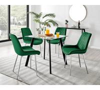 Furniturebox Seattle Scandi Inspired Glass And Black Metal Leg Square Dining Table & 4 Green Pesaro Velvet Silver Leg Chairs