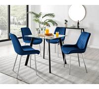 Furniturebox Seattle Scandi Inspired Glass And Black Metal Leg Square Dining Table & 4 Navy Pesaro Velvet Silver Leg Chairs
