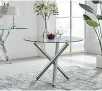 Furniturebox Selina 100Cm 2 4 Seater Round Glass Dining Table With Nested Starburst Square Silver Chrome Metal Legs