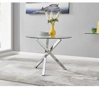FurnitureboxUK Selina 100cm 4-Seater Striking Round Glass & Chrome Dining Table With Square Legs in Silver FurnitureboxUK Silver