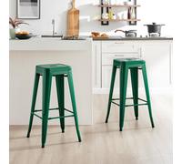 FurnitureboxUK Set of 2 Colton 'Tolix' Style Metal Stackable Retro Industrial Bar Stools in Green FurnitureboxUK Green