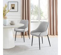 Furniturebox Set Of 2 Dining Chairs - Beaumont Premium Dining Chairs - Grey Fabric Black Leg Dining Chairs - Kitchen Dining Room Chairs