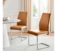 FurnitureboxUK Lorenzo 2x Tan Faux Leather Silver Leg Dining Chair FurnitureboxUK Tan