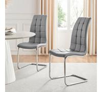Furniturebox Set Of 2 Dining Chairs - Murano Modern Dining Chairs - Grey Faux Leather Chrome Leg Dining Chairs - Kitchen Dining Room Chairs