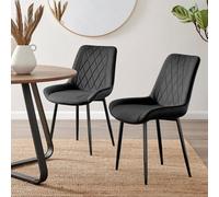 FurnitureboxUK Set of 2 Pesaro Luxury Velvet Dining Chairs With Diamond Stitched Back & Black Metal Legs FurnitureboxUK Black