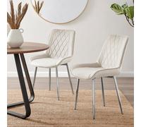 FurnitureboxUK 2x Pesaro Velvet Silver Leg Luxury Dining Chairs in Cream FurnitureboxUK Cream