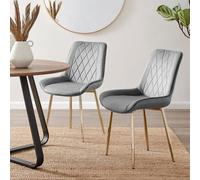 Furniturebox Set Of 2 Dining Chairs - Pesaro Modern Dining Chairs - Grey Velvet Gold Leg Dining Chairs - Kitchen Dining Room Chairs