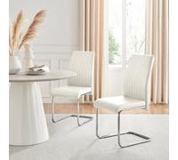 2 Lorenzo Faux Leather Dining Chairs Chrome Legs - White