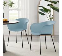 Furniturebox Set Of 2 Harper Blue Scandinavian Inspired Moulded Plastic Bat Chair Minimalist Dining Chair With Black Metal Legs