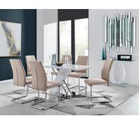 Furniturebox Sorrento White High Gloss And Chrome Dining Table And 6 Cappuccino Grey Lorenzo Dining Chairs