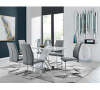 Furniturebox Sorrento White High Gloss And Chrome Dining Table And 6 Elephant Grey Lorenzo Dining Chairs