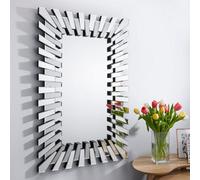 Furniturebox Starburst Medium 100Cm X 66Cm 3D Silver Rectangular Sunburst Modern Hallway Bedroom Dining And Living Room Mirror