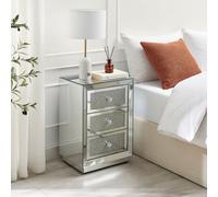 FurnitureboxUK Stella Crushed Diamond Effect Mirrored 3 Drawer Bedside Table in Silver FurnitureboxUK Silver