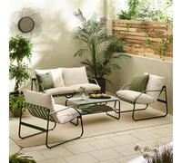 Furniturebox Syros Comfy Garden Sofa Set, 4 Seat Outdoor Sofa Set, Green Garden Coffee Set - 2 Chairs + Sofa + Coffee Table Set