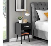 FurnitureboxUK Taylor Painted Wooden Bedside Table With 1 Drawer Plus Shelf & Silver Handles in Black FurnitureboxUK Black