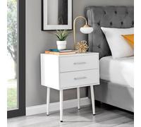 TAYLOR Large Black/White and Chrome/Gold 2 Drawer Bedroom Bedside Lamp Table