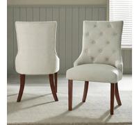 FurnitureboxUK 2x Belgravia Beige Fabric Dining Chairs Walnut Legs FurnitureboxUK Beige
